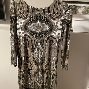Michael Kors Black and Tan Paisley Long Sleeve Dress